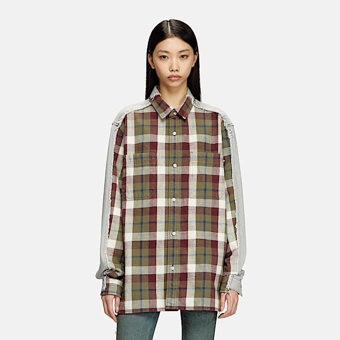 Chemise à carreaux en denim effet blanchi