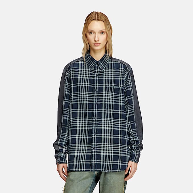 Chemise à carreaux en denim surteinte