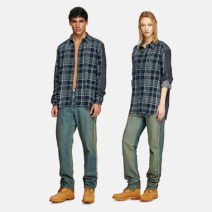 Camicia overdyed in tessuto check e denim - 1