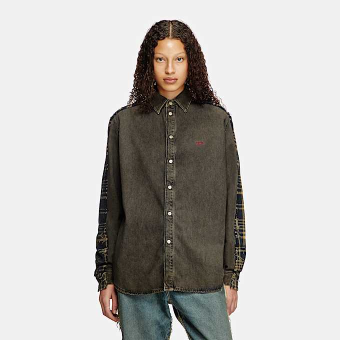 Chemise surteinte en denim à carreaux