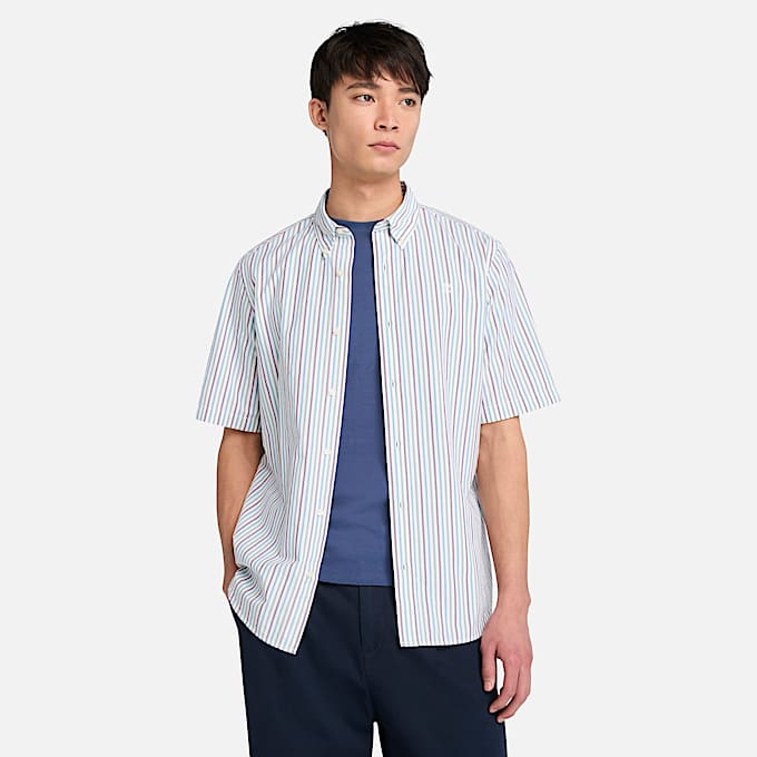 Camisa de manga corta a rayas para hombre en blanco - 1