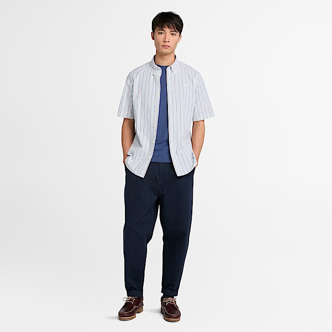 Camisa de Manga Curta às Riscas para Homem em branco