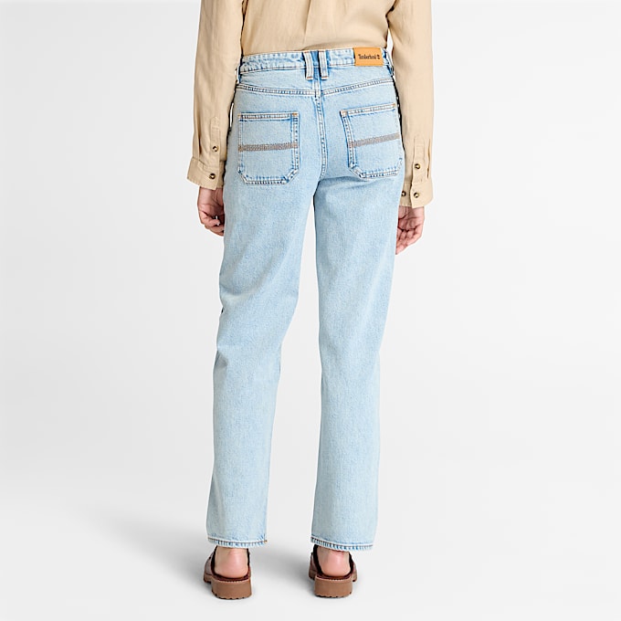 Straight Denim Trousers for Women in Light Blue