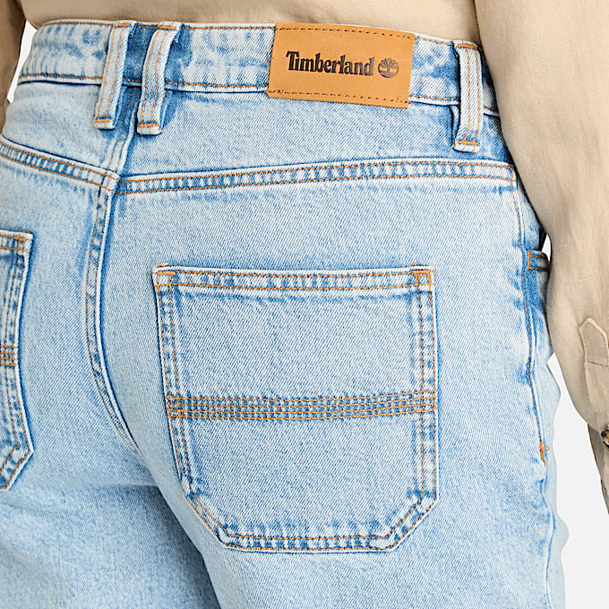 Straight Denim Trousers for Women in Light Blue
