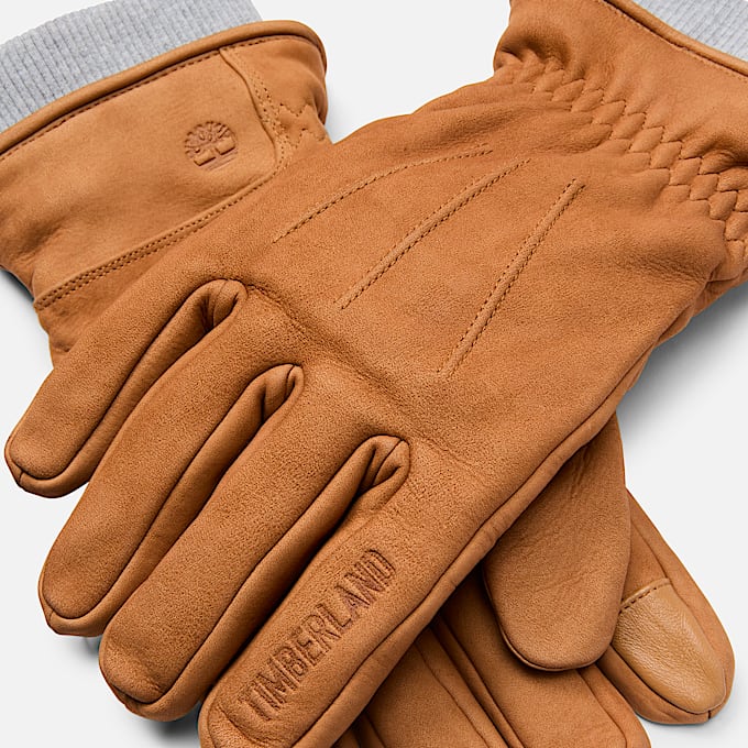 Lederhandschuhe mit Rippstrick in Gelb