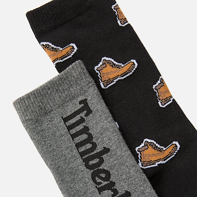 Timberland® 2-Pack All-Over Boot Print Crew Sock in Black