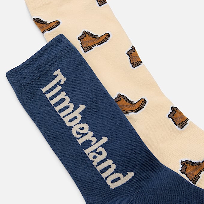 Timberland® 2-Pack All-Over Boot Print Crew Sock in Beige