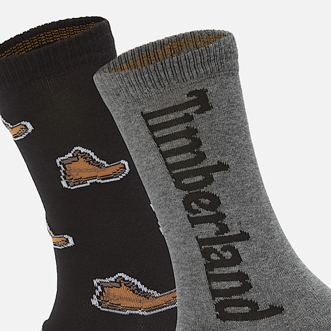 Timberland® 2-Pack All-Over Boot Print Crew Sock in Black