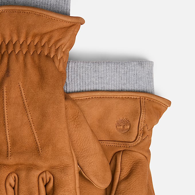 Lederhandschuhe mit Rippstrick in Gelb