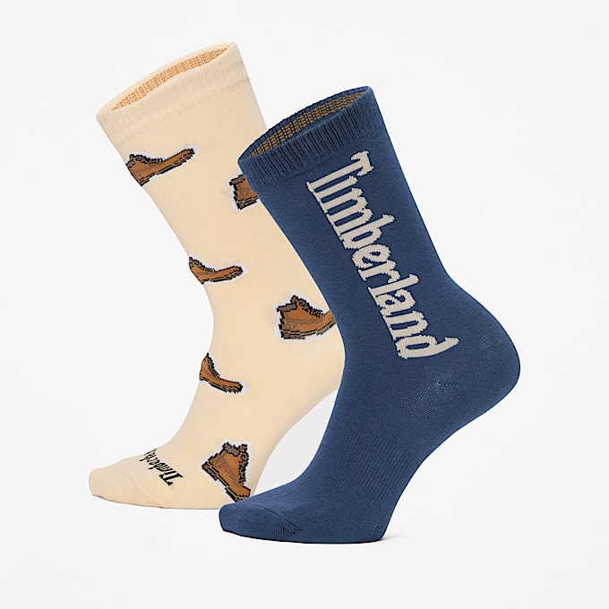 Timberland® 2-Pack All-Over Boot Print Crew Sock in Beige - 1