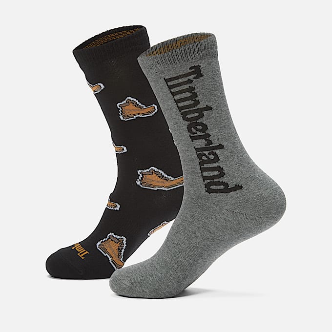 Timberland® 2-Pack All-Over Boot Print Crew Sock in Black - 1