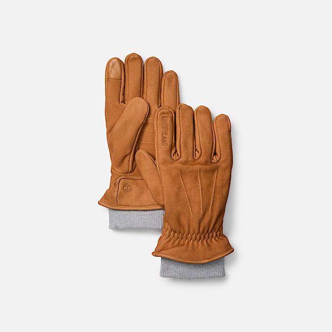 Lederhandschuhe mit Rippstrick in Gelb - 1