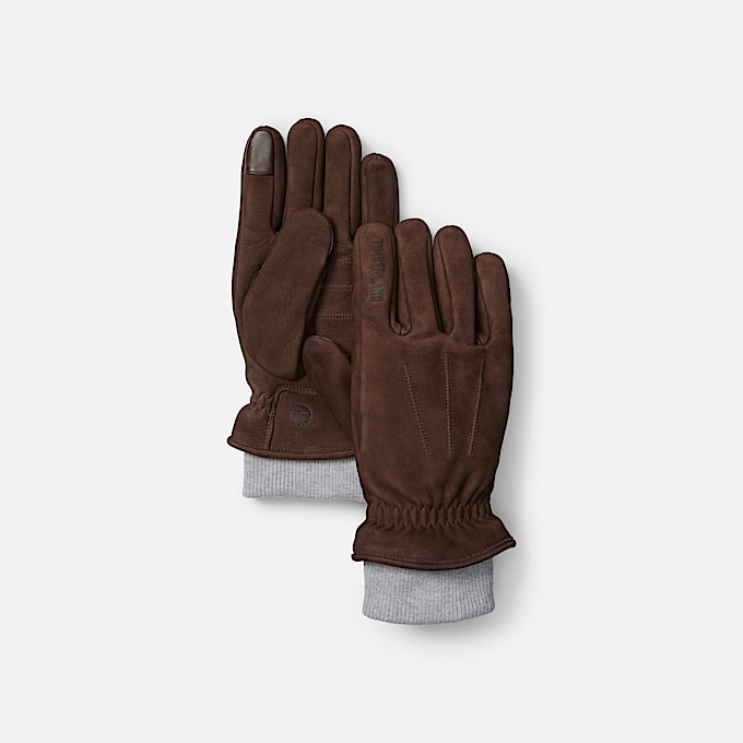 Lederhandschuhe mit Rippstrick in Braun - 1