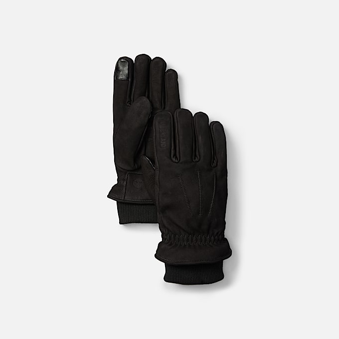 Lederhandschuhe mit Rippstrick in Schwarz - 1