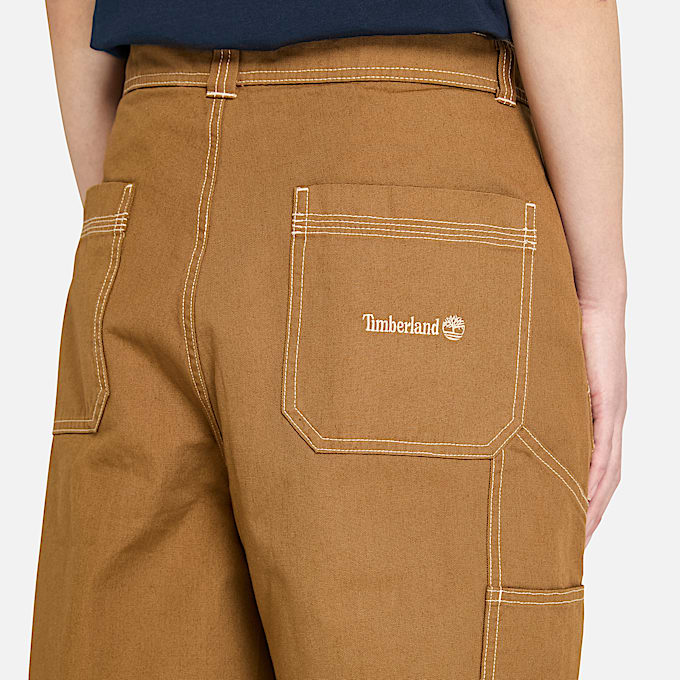 Pantalon charpentier en toile dense délavée unisexe en Jaune Foncé