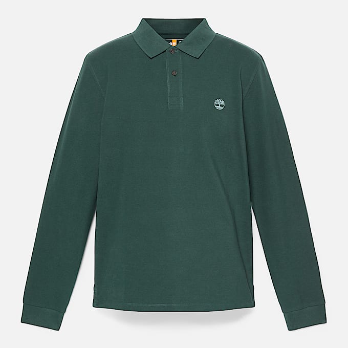 Polo de manga larga en piqué Millers River para hombre en verde oscuro