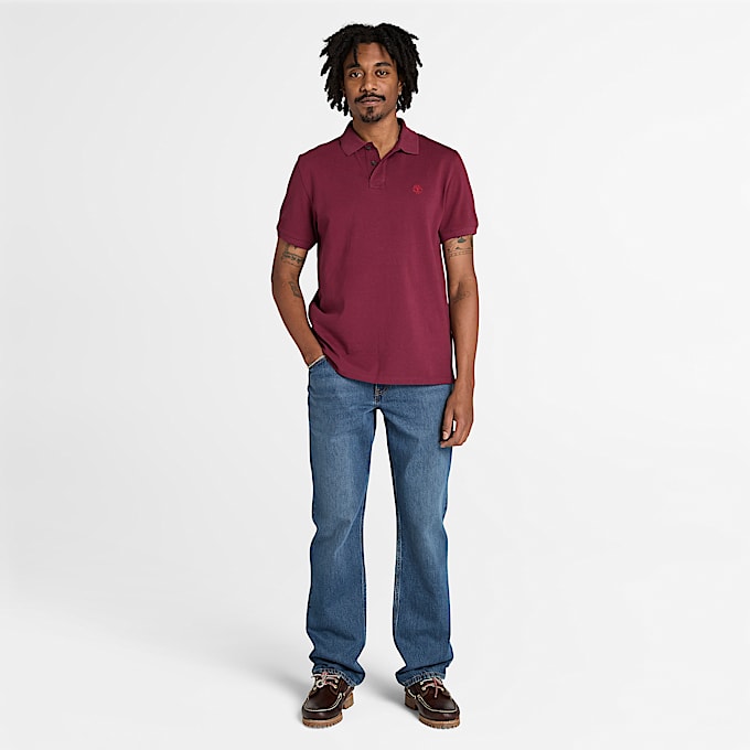 Millers River Pique Short-Sleeve Polo for Men in Burgundy