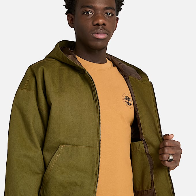 All Gender Bomberjacke aus gewaschenem Duck-Canvas mit Kapuze in Dunkelgrün