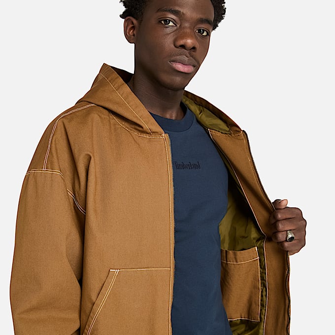 All Gender Bomberjacke aus gewaschenem Duck-Canvas mit Kapuze in Dunkelgelb