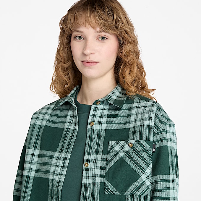 Mittelschweres Flanellhemd mit Tasche für Damen in Dunkelgrün