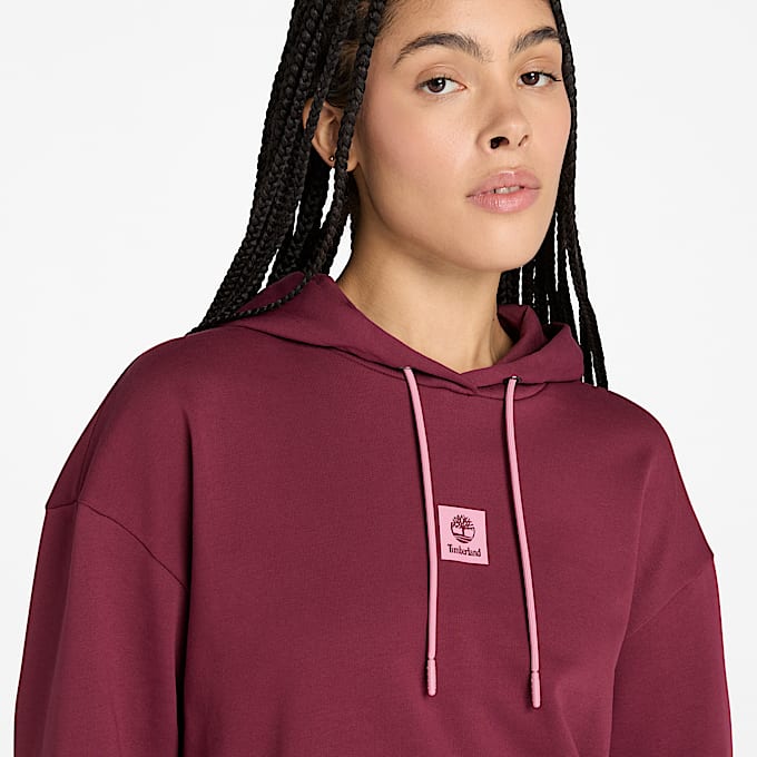 Felpa con Cappuccio e Doppio Logo in Tessuto Loopback da Donna in bordeaux