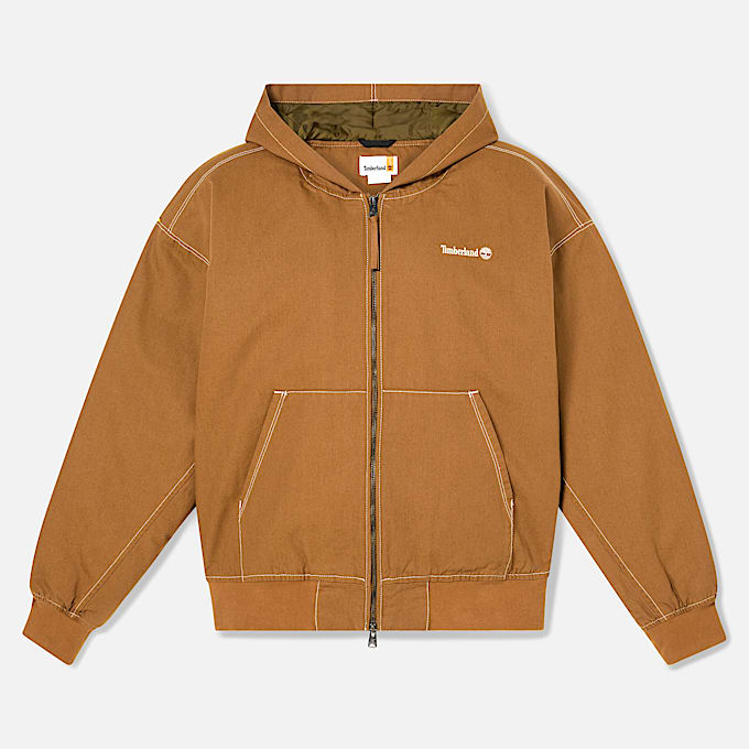 All Gender Bomberjacke aus gewaschenem Duck-Canvas mit Kapuze in Dunkelgelb
