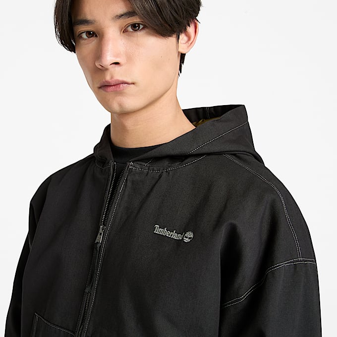 All Gender Bomberjacke aus gewaschenem Duck-Canvas mit Kapuze in Schwarz