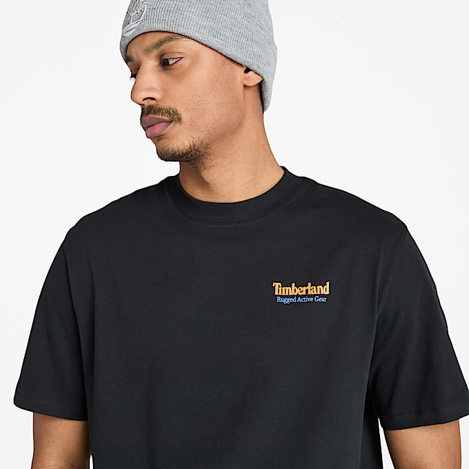 Rugged Active Gear Back Graphic T-shirt for Men in Black/Dark Yellow