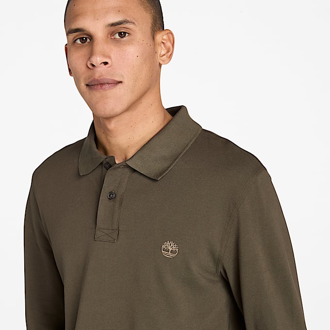Polo de manga larga en piqué Millers River para hombre en verde