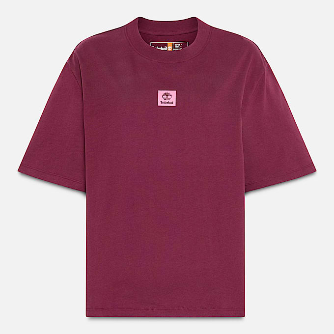 T-shirt Timberland® à manches courtes et logo en relief pour femme en bordeaux