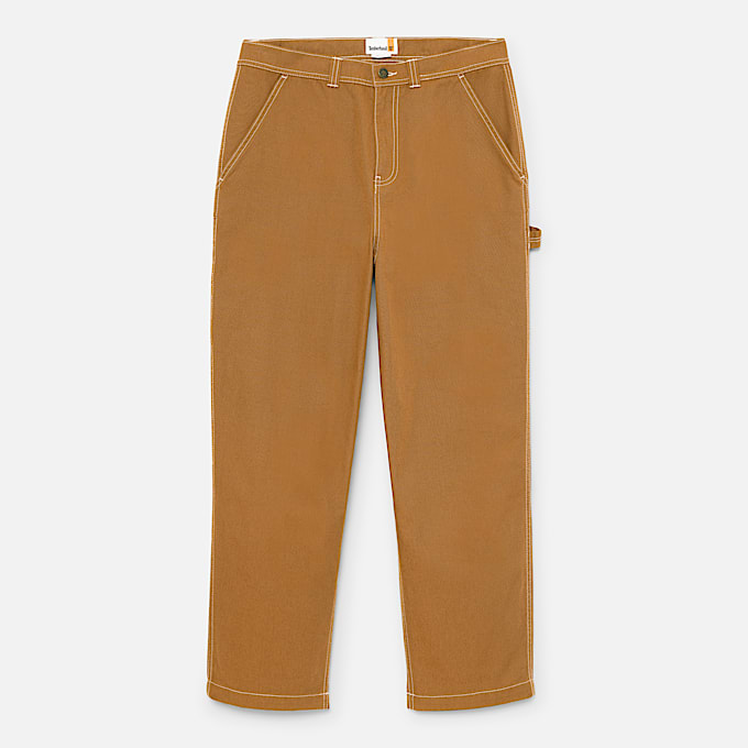 Pantalon charpentier en toile dense délavée unisexe en Jaune Foncé