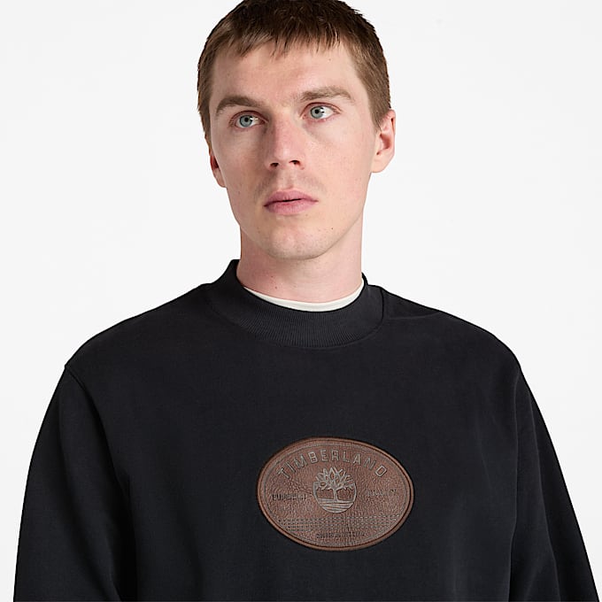 Sweatshirt mit Lederaufnäher für Herren in Schwarz
