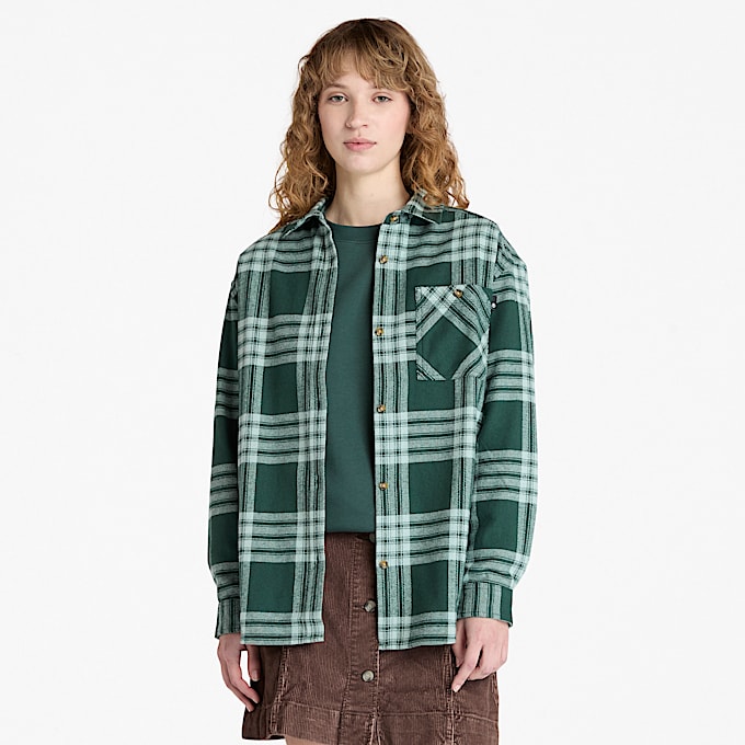 Mittelschweres Flanellhemd mit Tasche für Damen in Dunkelgrün - 1