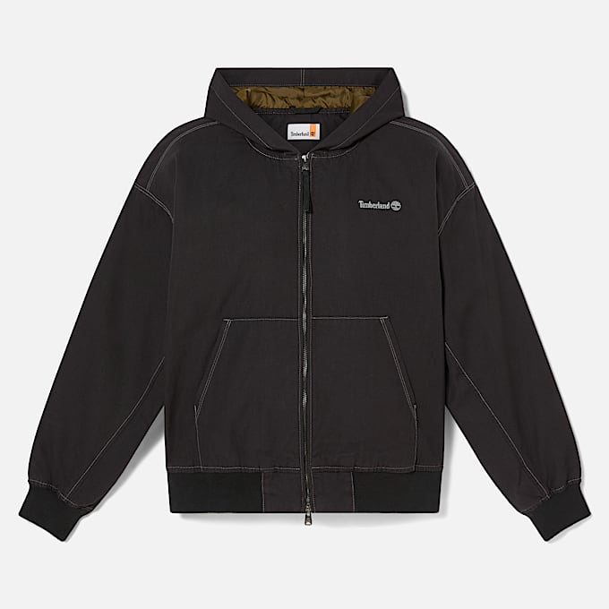 All Gender Bomberjacke aus gewaschenem Duck-Canvas mit Kapuze in Schwarz