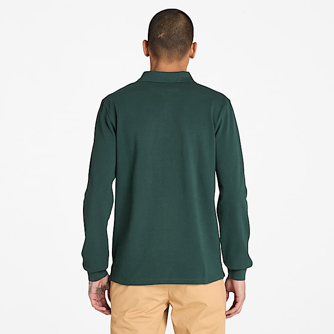 Polo de manga larga en piqué Millers River para hombre en verde oscuro