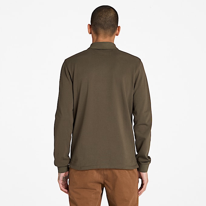 Polo de manga larga en piqué Millers River para hombre en verde