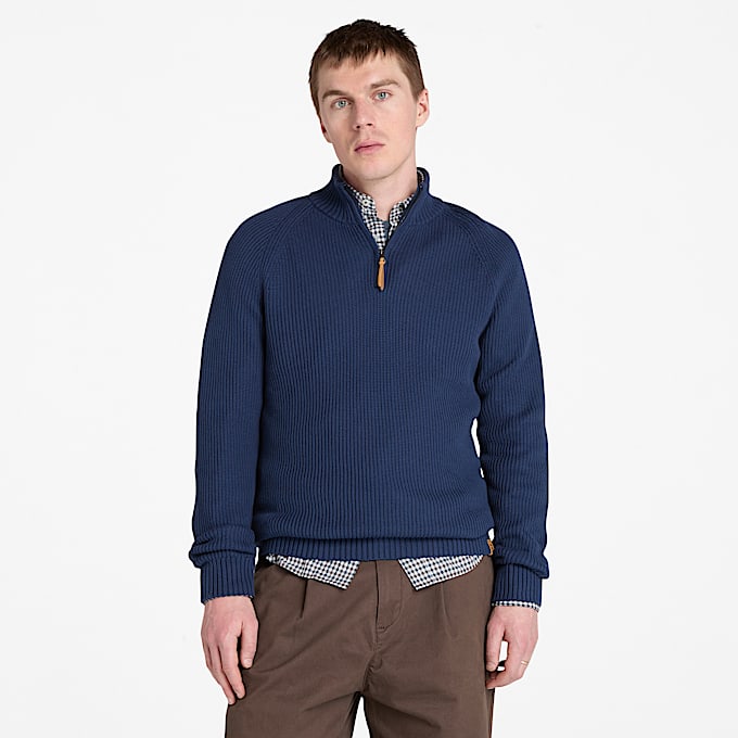 Williams River Textured Quarter-Zip Jumper for Men in Dark Blue - 1