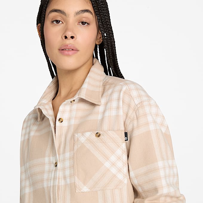 Mittelschweres Flanellhemd mit Tasche für Damen in Beige