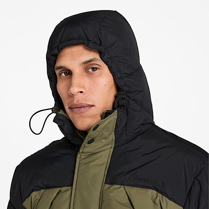 Durable Water-Repellent Puffer Jacket for Men in Black/Dark Green