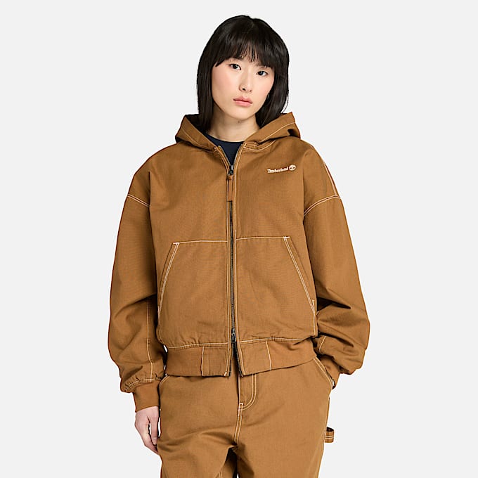 All Gender Bomberjacke aus gewaschenem Duck-Canvas mit Kapuze in Dunkelgelb