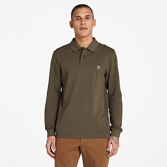 Polo de manga larga en piqué Millers River para hombre en verde - 1