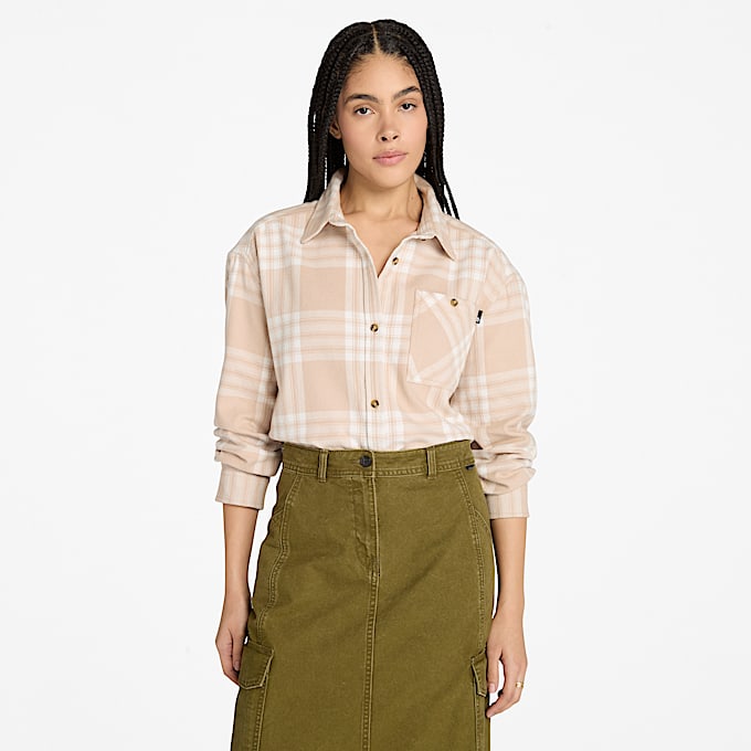 Mittelschweres Flanellhemd mit Tasche für Damen in Beige - 1