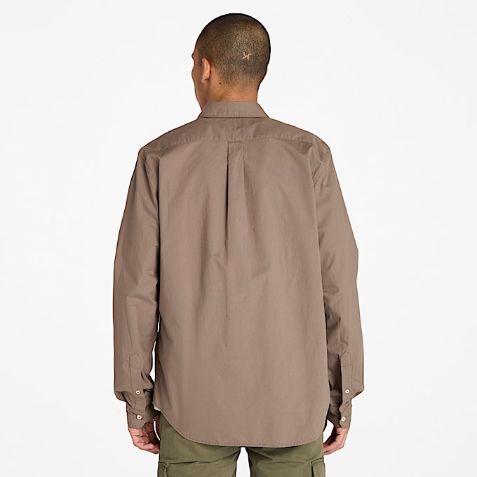 Long-Sleeve Stretch Poplin Shirt for Men in Brown