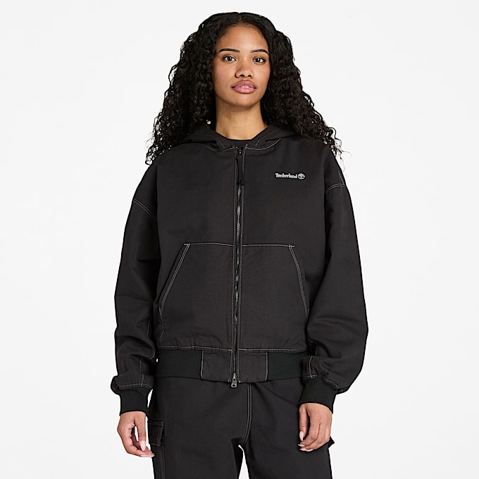 All Gender Bomberjacke aus gewaschenem Duck-Canvas mit Kapuze in Schwarz