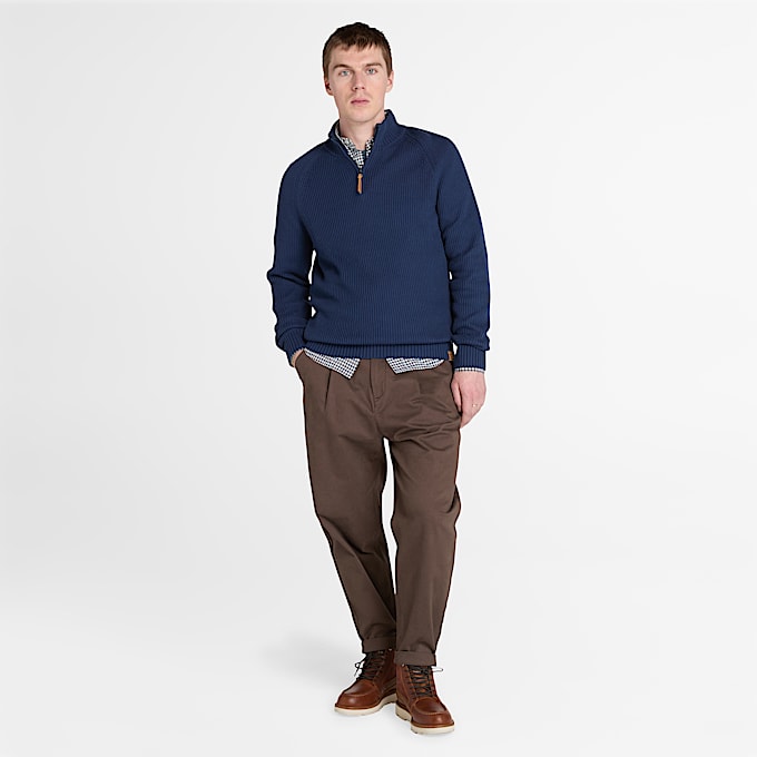 Williams River Textured Quarter-Zip Jumper for Men in Dark Blue