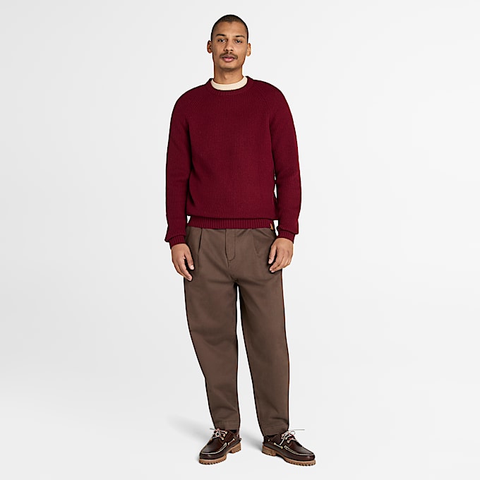 Phillips Brook Raglan Sleeve Crewneck Jumper for Men in Burgundy