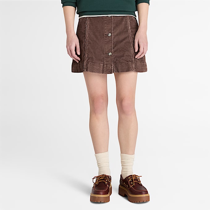 Rok van gewassen corduroy voor dames in bruin - 1
