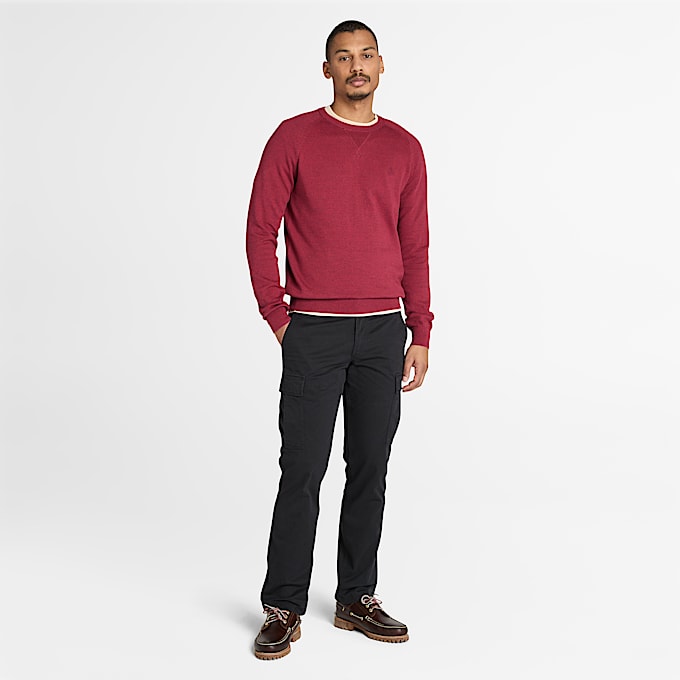 Williams River Cotton Raglan Sleeve Crewneck Jumper for Men in Burgundy