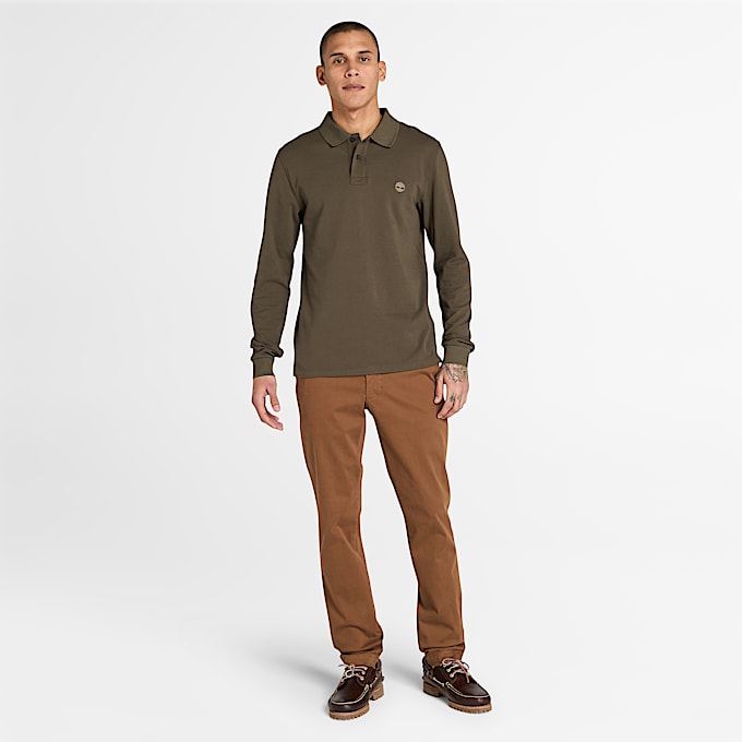 Polo de manga larga en piqué Millers River para hombre en verde