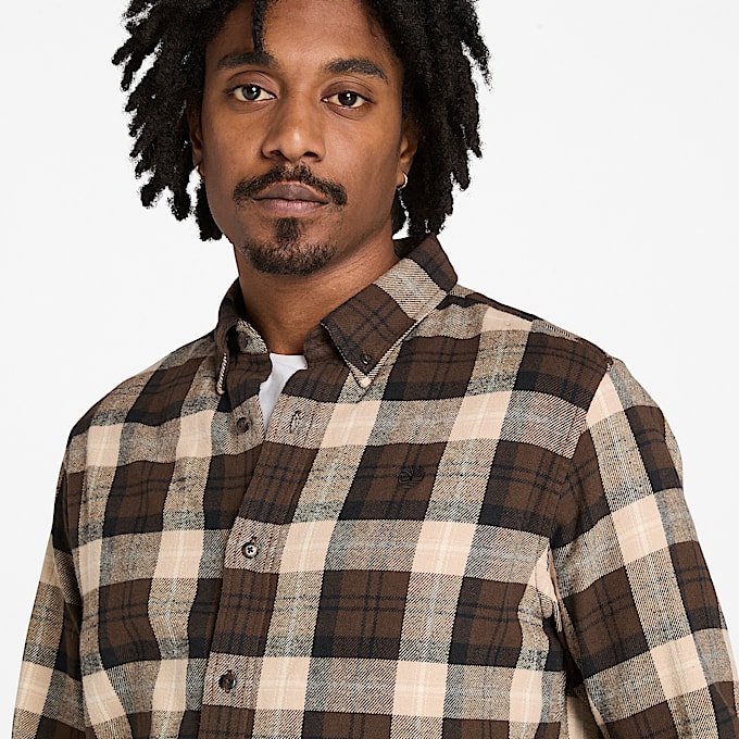 Camisa de franela a cuadros para hombre en marrón